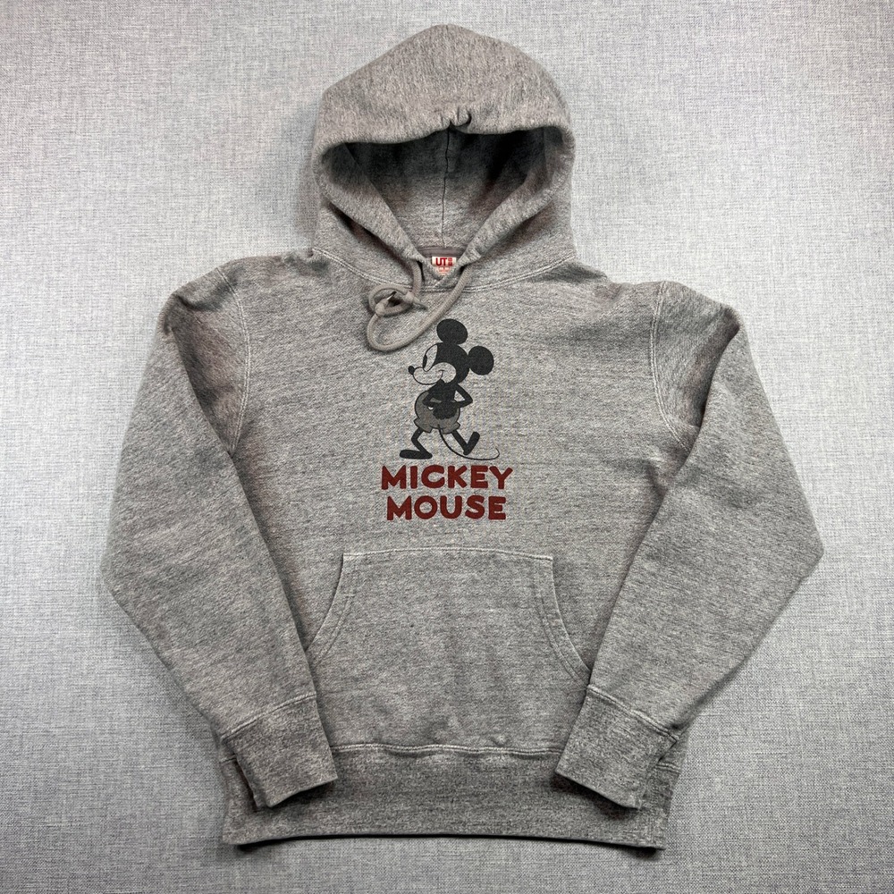 Uniqlo UT Disney Mickey Mouse Hoodie Men Small Gray Graphic Pullover Disneybound